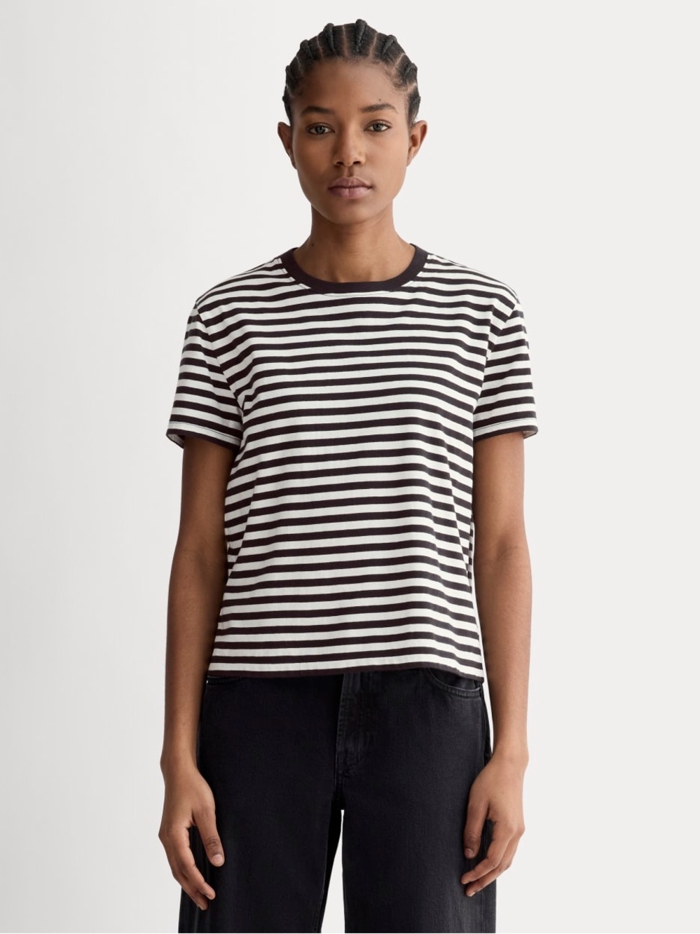 Everlane THE BOX-CUT TEE IN ESSENTIAL COTTON Black & White Stripe Minimalist Sm